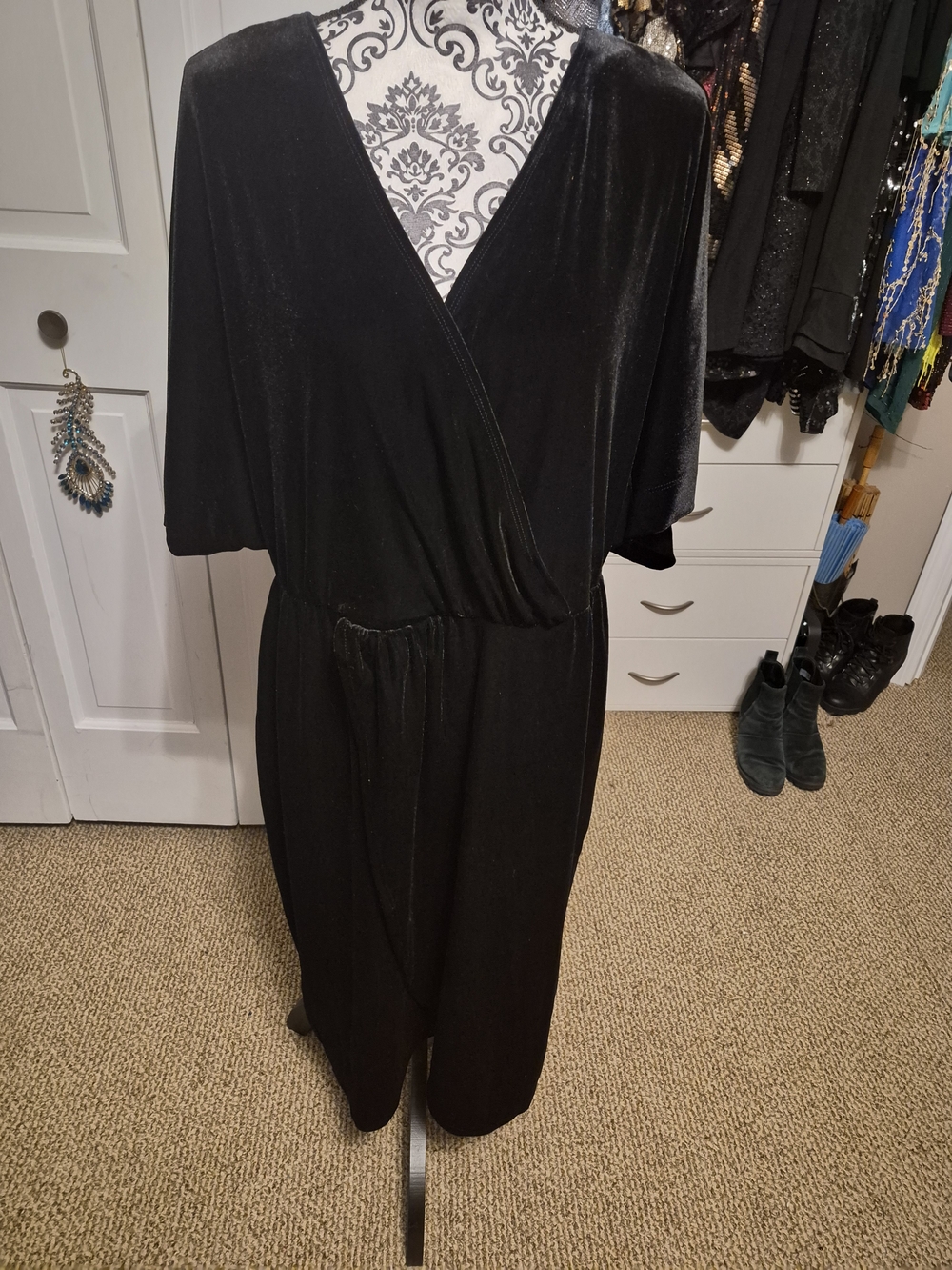 NWT - Express Black Faux-Wrap Velvet Dress - XL